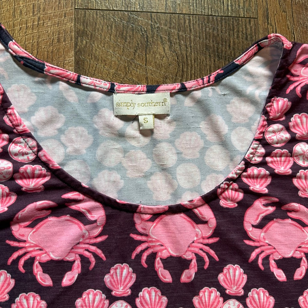 Women's Simply Southern Long Sleeve Dress S Black Pink Crab Shells - Picture 3 of 9